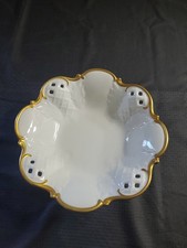 11” Reichenbach Porcelain Bowl  Footed Lattice Heavy Gold