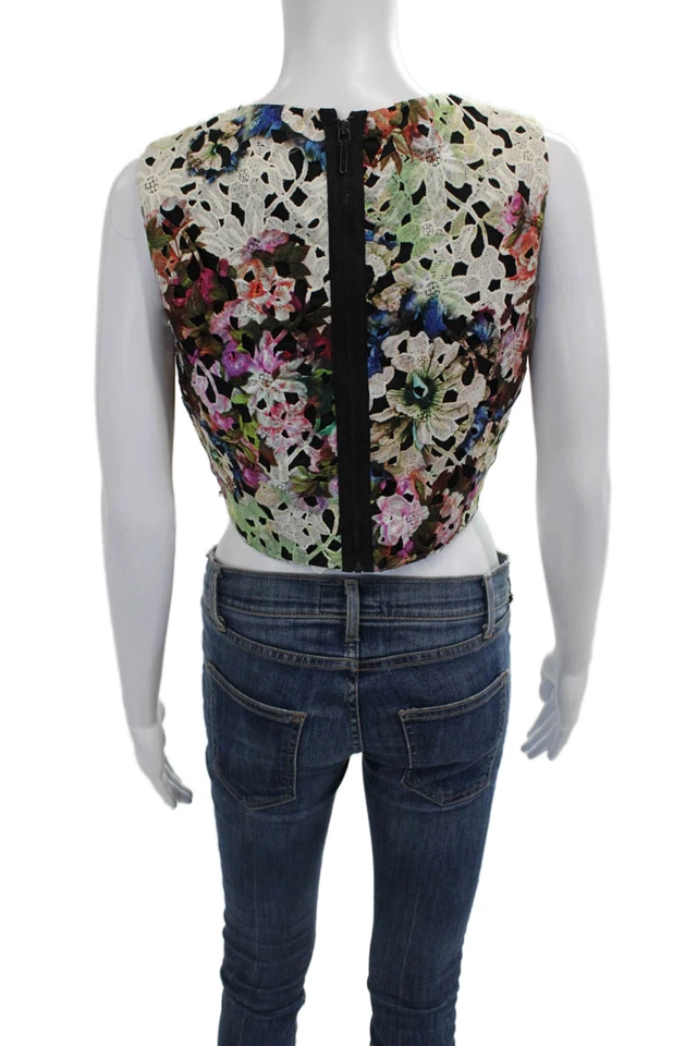 Blusa recortada floral sin mangas Artelier Nicole Miller para mujer talla múltiple S Foto 3 de 4