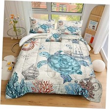 Sea Turtle Comforter Set Coastal Beach Comforter Size Blue King Ocean Turtle