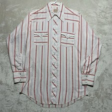 VTG 70s H Bar C Ranchwear Pearl Snap Western Shirt Red White Striped Men M