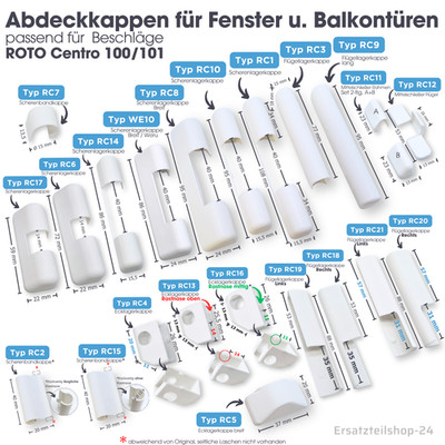 Abdeckkappen, passend f. ROTO Centro 100 Fenster Beschlag Scherenlagerkappen