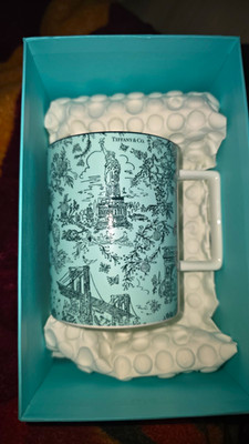 Tiffany & Co. New York Toile Blue/White Statue of Liberty Ceramic Mug 10 oz