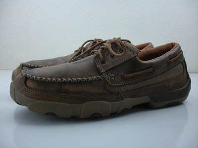 Men's sz 9 M Twisted X Brown Leather Driving Moc Moccasins Shoes Lace-Up Oxfords