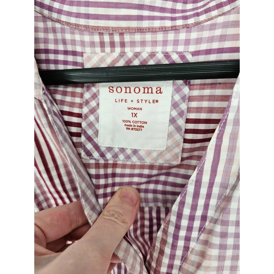 Camisa Sonoma Mujer Talla 1X Manga Larga Abotonada A Cuadros Púrpura Foto 2 de 3