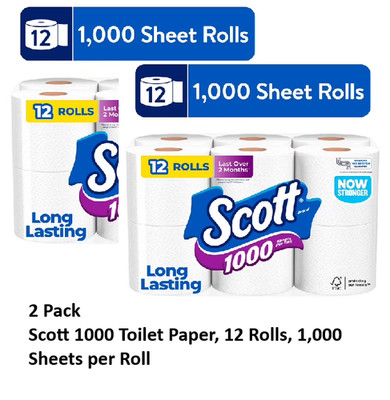 Scott 1000 Toilet Paper, 24 Rolls, 1,000 Sheets per Roll