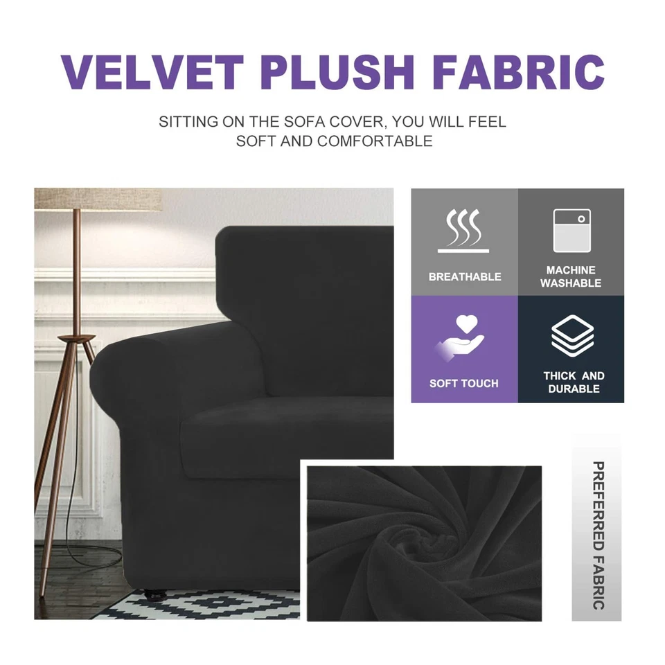 Oversized Velvet 3 Piece Couch Cover with 2 Extra Large Seat Cushion Covers S... - Image 3 of 4