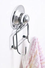 Suction Cup Hook Holder - Super Suction - Double Hook Chrome Finish - Easy push-