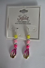 Justice Girls Earring Seashells  Beads Nickel Sensitive Hypoallergenic NWT