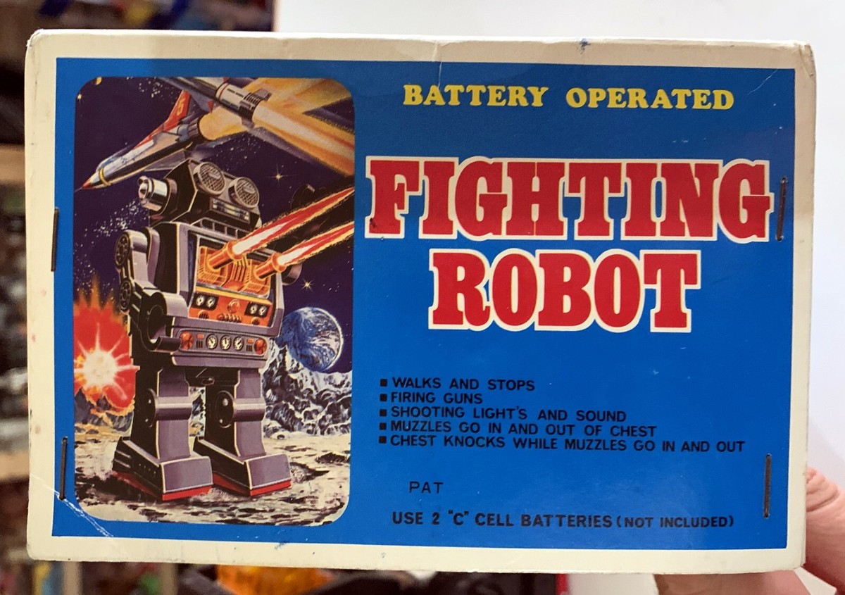 VINTAGE TIN PLASTIC TOY SPACE FIGHTING ROBOT SH HORIKAWA