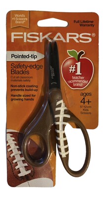 FISKARS 5 Inch Kids Scissors  Ages 4+  Pointed Tip, Safety Edge Blades Football