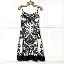 ANN TAYLOR Silk Cotton Dress Sz 2 Floral Print Fit Flare Strap Black White XS