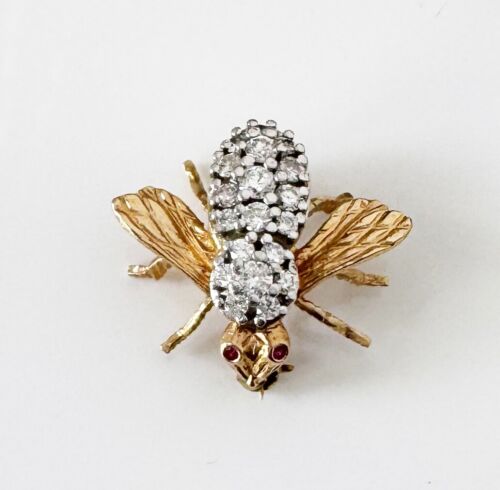 HERBERT ROSENTHAL 14K Yellow Gold & Diamond Ruby Eyes BUMBLE BEE Brooch;X429 - Picture 3 of 14
