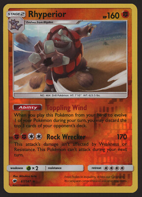 Burning Shadows 67/147 Rhyperior Reverse Holo Rare
