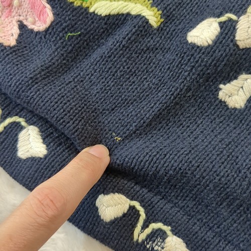 Quacker Factory Embroidered Floral Sweater Womens 2XL A100255 Navy Blue CB92B - Picture 7 of 11
