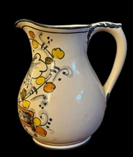 Italian Wine BAROLO VINO Jug Ceramic Pitcher Hand Painted Blue/White Italy 6.75"