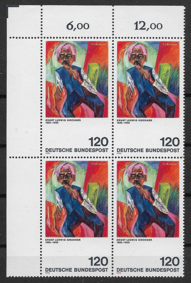 Bund 1974 ** Mi 823 Expressionismus 120Pf Eckrandviererblock oben links 05299C - Bild 1 von 1