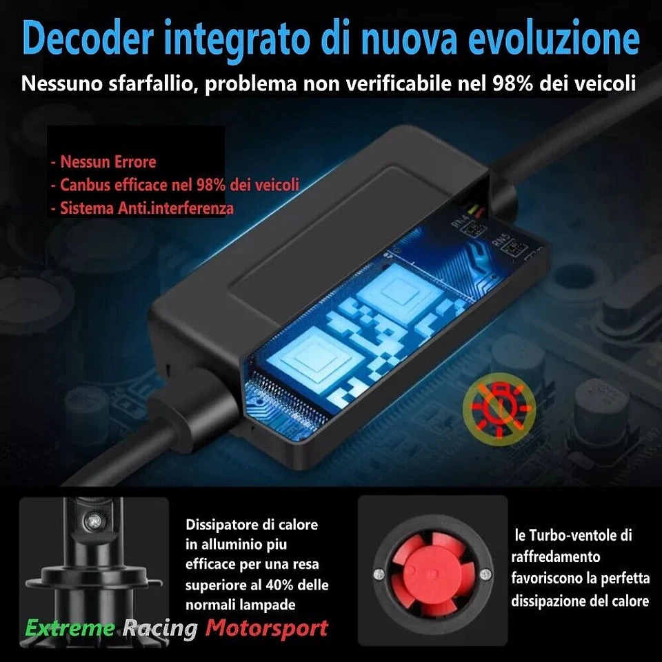 PIAGGIO PORTER II 98-08 LAMPADE ANABBAGLIANTI ERM V1 LED H4 12V 100W 24000 LM CA - Immagine 4 di 4