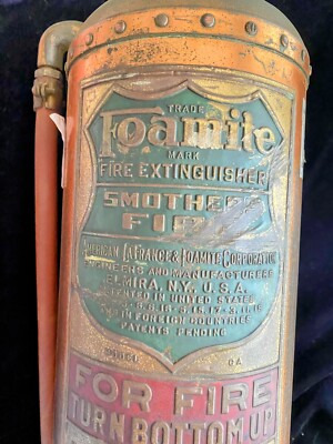 Vintage Antique Foamite Copper and Brass Fire Extinguisher Empty