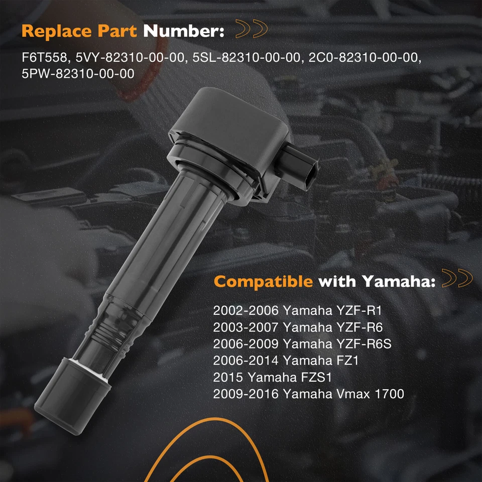 4X Ignition Coil Pack For 2002-16 Yamaha YZF R6 R6S R1 FZ1 FZ1S 5PW-82310-00-00 - Image 3 of 4