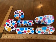 Vintage Lot 6 Polka Dot Tin Metal Toy Noisemakers Various Shapes Round Rectangle