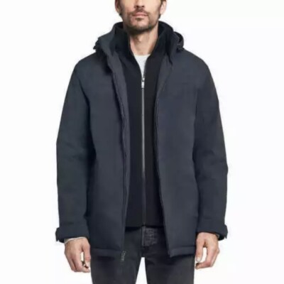Weatherproof Mens Stretch Tech Water Repellent Hooded Jacket Navy Blue Large New
