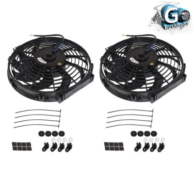 2x 12'' inch Universal Slim Fan Push Pull Electric Radiator Cooling Mount Kit 12V