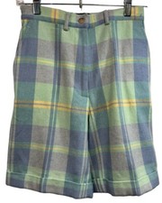 Vtg Ralph Lauren Polo Sport Shorts Sz 2 Pastel Plaid Wool Hi Rise 90s NWT Preppy