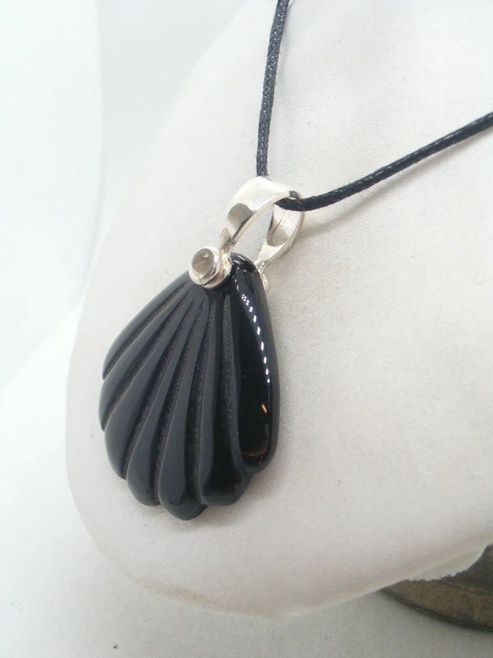 Ciondolo in ARGENTO 925 con OSSIDIANA naturale e girocollo -pendente pietra dura - Immagine 4 di 4