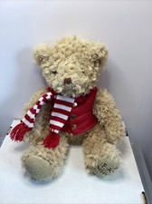 2018 FAO Schwarz 16" Golden Tan Teddy Bear With Red Puffer Vest And Scarf