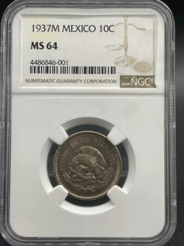 1937M Mexico 10 Centavos NGC MS64