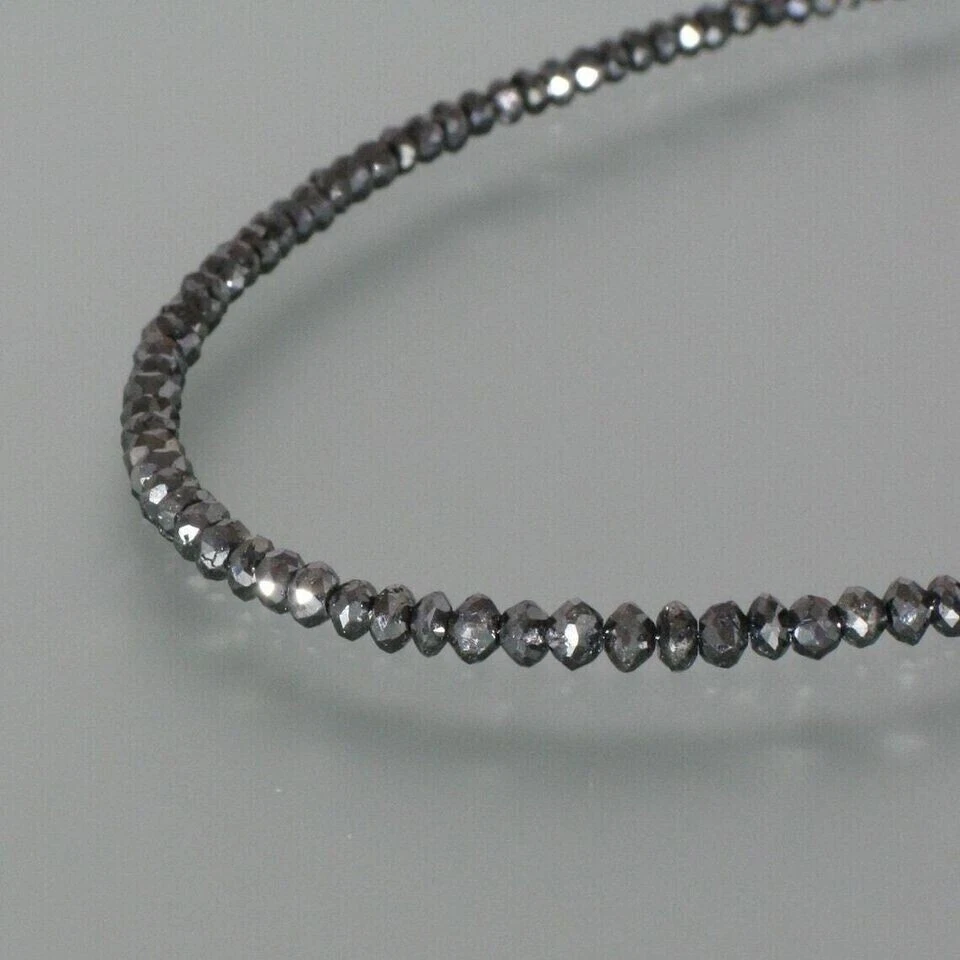4 mm Natural Certified Faceted Black Diamond Beads Necklace Length 20 Necklace - Image 4 of 4