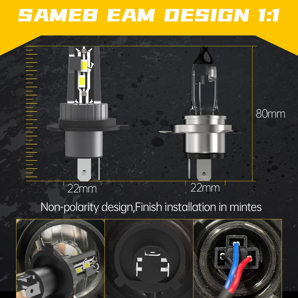 Motorcycle H4 Headlight LED Hi Lo Beam Bulb Super White For Hyosung GV250 ST7 - Image 4 of 4