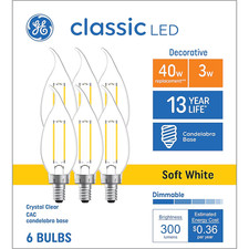 GE Classic LED HD Light Bulbs - 40w - Soft White - Crystal Clear - CAC - 6 Pack
