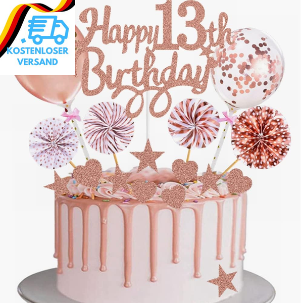 Tortendeko 13. Geburtstag MäDchen Happy 13Th Birthday Cake Topper RoséGold Kuche-image