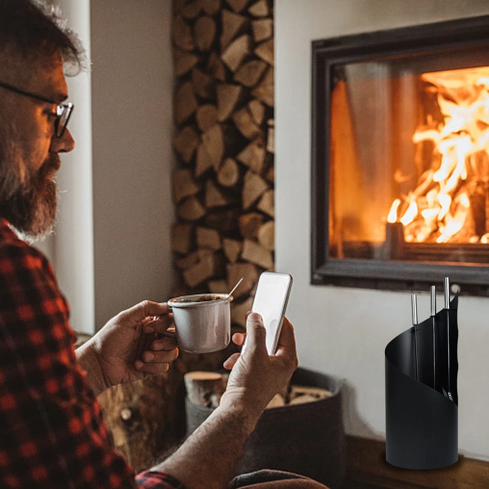 Kaminbesteck Modern 4 teilige Kamingarnitur Schwarz, 56x22x22 cm - Bild 2 von 4