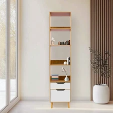 4 Tier Storage Shelf Freestanding Organizing Rack Tall Open Book Stand w/ Drawer