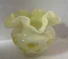 Vintage Fenton Topaz Opalescent Coin Dot Ruffled Edge Vase Vaseline Glass