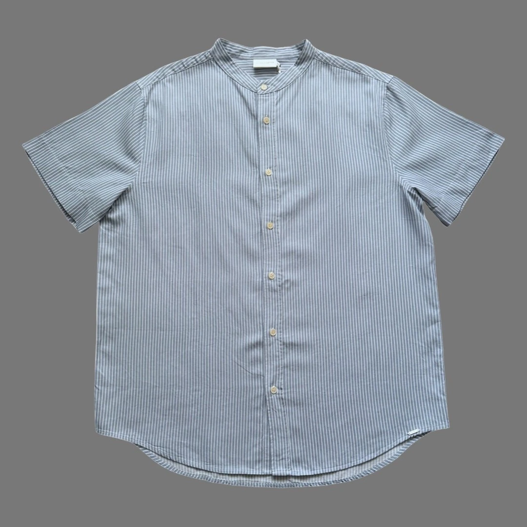 Cozy Earth Coastal Comfort Mock Neck SS Button Down Ocean Stripe XL