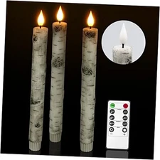  Flameless Taper Candles with Remote Timer, Pack of 3 Large, Birch Bark (3pcs)