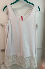 Tiny Ribbon White Lace Tank Extender #1480 Size L EUC