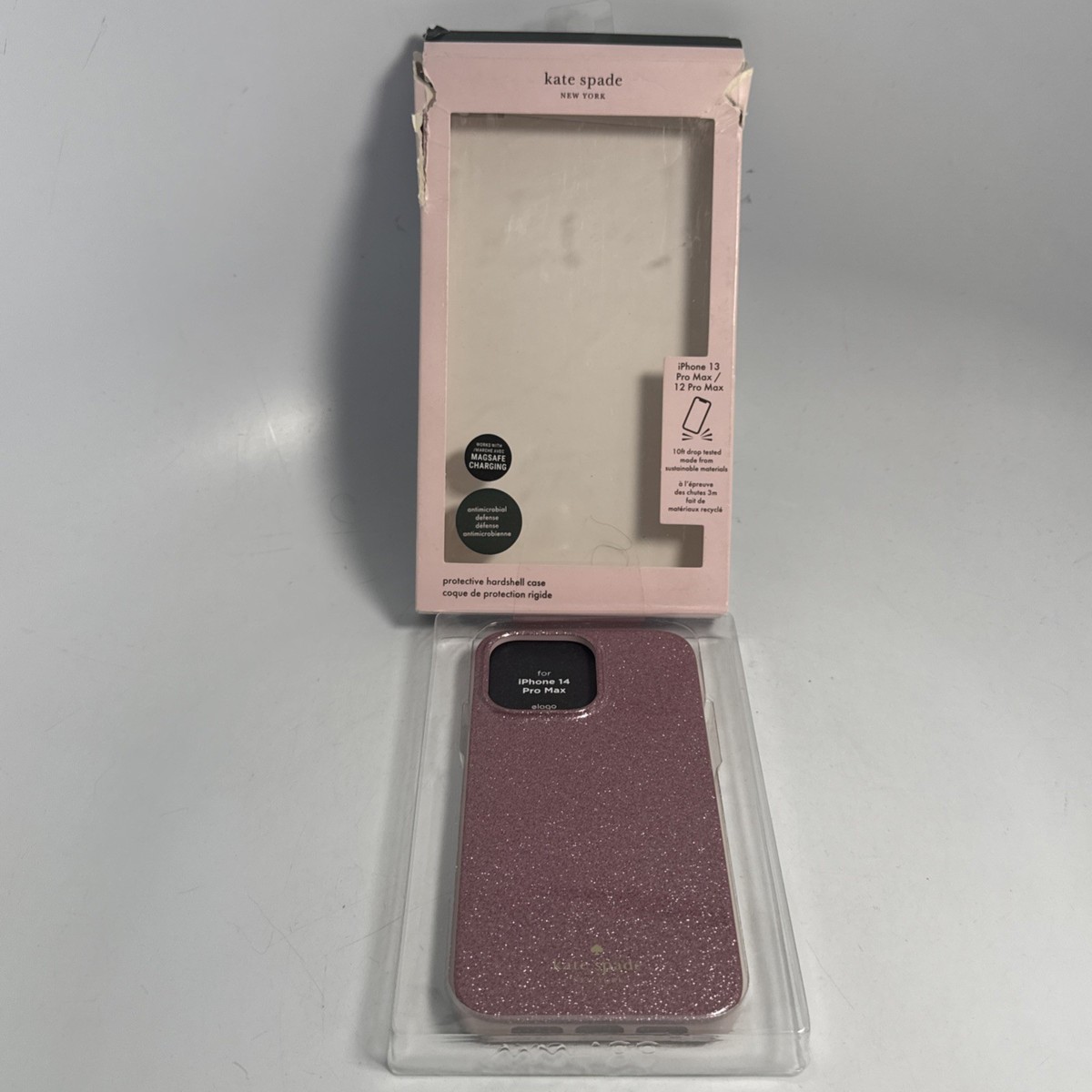 Kate Spade Hardshell Case for iPhone 12 13 14 Pro Max Glitter Pink