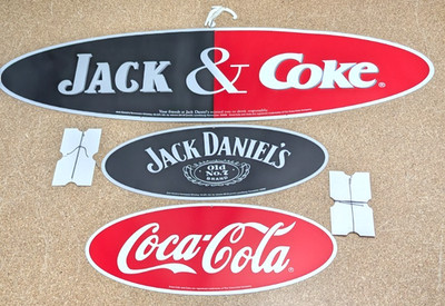Jack Daniels & Coca Cola Jack and Coke 3 piece hanging 2-sided signs 30''