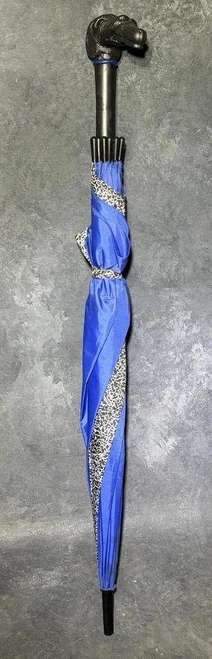 "Paraguas vintage de cebra azul con mango en boca para zapato para perro 34""" Foto 2 de 4