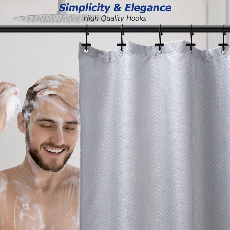 12 Pcs Hooks for Hanging Curtain Bathroom Black Rod Rings and Chrome Shower - image 2 of 4