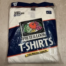 NOS Fruit of the Loom Mens Large 1997 3 Pack Vintage T-Shirts Undershirts Crew L