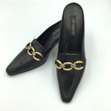 Brighton Genuine Leather pointed Mules Black TOSCA Italy Chain Slide Shoes Sz7.5