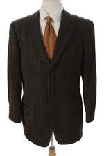 Ermenegildo Zegna Mens Brown Wool Chevron Blazer Button Closure Size 52