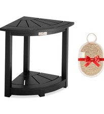 Acacia Wood Corner Shower Stool - Waterproof Triangular Bathroom Bench with S...