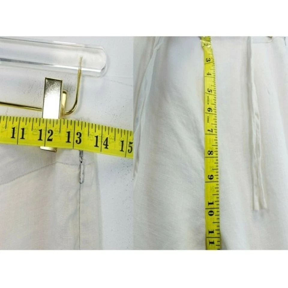 Off White Linen Pants Womens Small 4 Tie Waist JILLIAN JONES Summer Vacay 28x26 - Image 4 of 4
