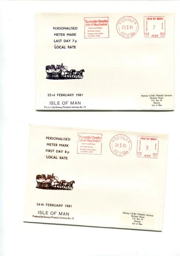 Isle of Man 1981 last day of 7p 1st day 8p local rate Meter mark covers